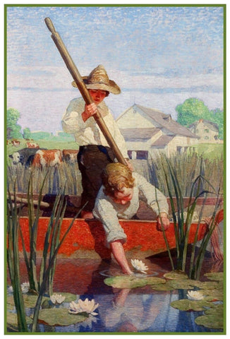2 Boys in a Boat Punt by N.C. Wyeth Counted Cross Stitch Chart Pattern