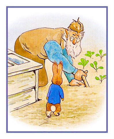 Peter Rabbit and Mr. McGregor inspired by Beatrix Potter Counted Cross Stitch Pattern