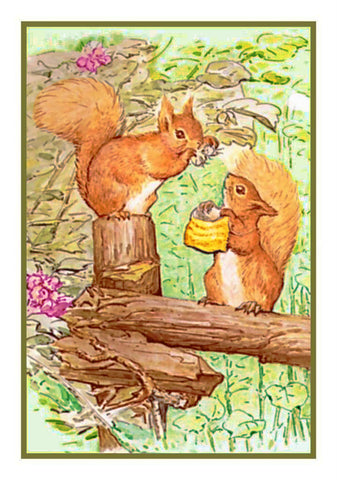 Squirrel Nutkin Chats on the Fence inspired by Beatrix Potter Counted Cross Stitch Pattern
