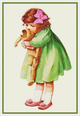 Bessie Pease Gutmann Little Girl Kissing Hurt Doll Counted Cross Stitch Pattern