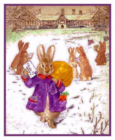 Peter Rabbit Delivers Christmas Cards Inspired by Beatrix Potter Counted Cross Stitch Pattern