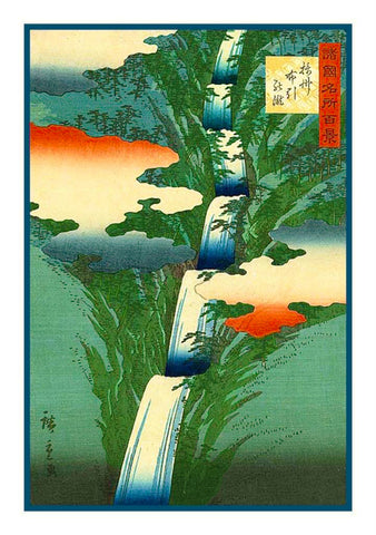 Japanese Hiroshige Nunobiki Waterfall at Settsu # 2 Counted Cross Stitch Pattern