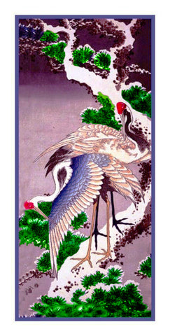 Japanese Asian Hokusai Pair of Cranes Birds Counted Cross Stitch Chart Pattern