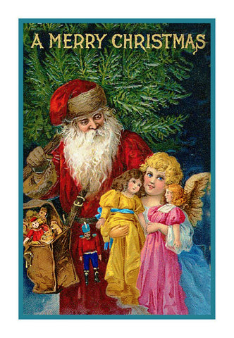 Victorian Father Christmas Santa with Angel and Dolls Counted Cross Stitch Pattern