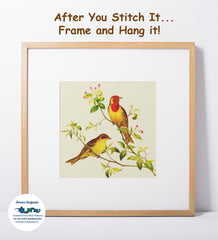Mama Baby Owls by Naturalist John Gould of Birds Family Counted Cross Stitch Pattern