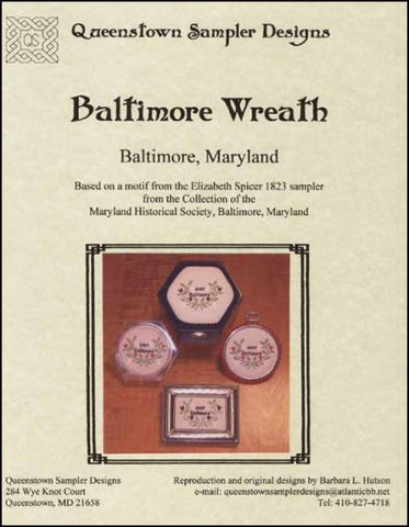 Baltimore Wreath By Queenstown Sampler Designs Counted Cross Stitch Pattern