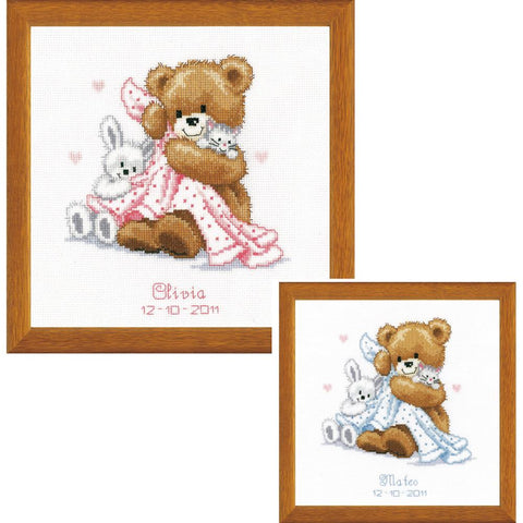 Bear With Blanket Picture and or Birth by Vervaco Counted Cross Stitch Kit Finished Size: 7x6- 3/4 inches