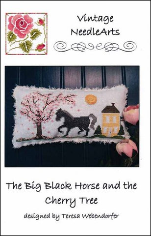 Big Black Horse And The Cherry Tree by Vintage NeedleArts Counted Cross Stitch Pattern