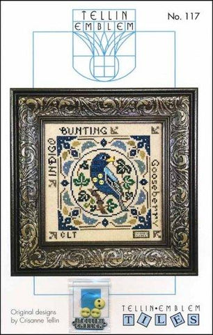 Birdie & Berries: Indigo Bunting by Tellin Emblem Counted Cross Stitch Pattern