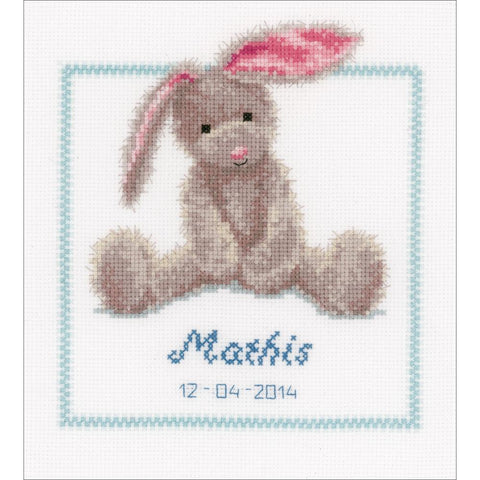 Cute Rabbit Baby Birth Announcement by Vervaco Counted Cross Stitch Kit 7.5 