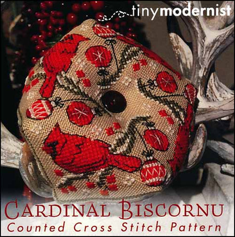 Cardinal Biscornu By The Tiny Modernist Counted Cross Stitch Pattern