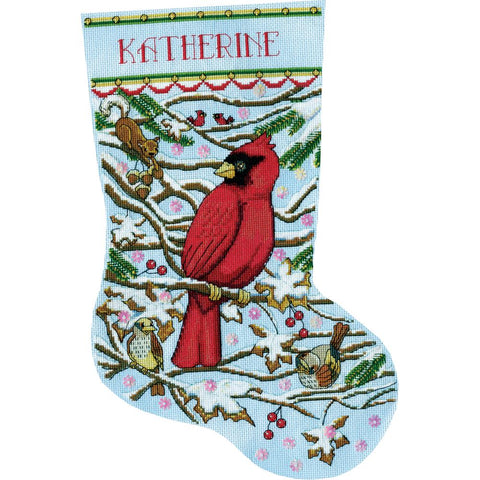 Cardinal Bird by Design Works Counted Cross Stitch Stocking Kit
