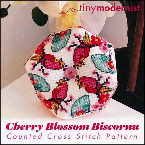 Cherry Blossom Biscornu By The Tiny Modernist Counted Cross Stitch Pattern