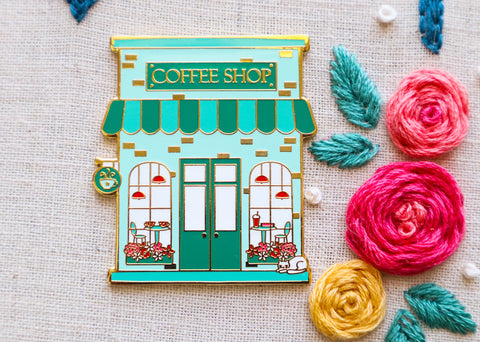 Coffee Shop Main Street Magnetic Needle Minder by Flamingo Toes