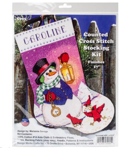 Snowman with a Lantern by Design Works Counted Cross Stitch Stocking Kit