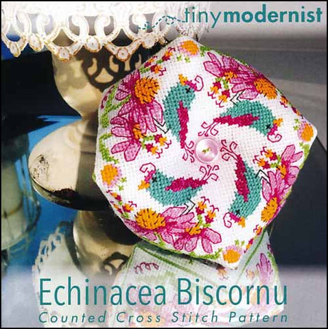 Echinacea Flower Biscornu By The Tiny Modernist Counted Cross Stitch Pattern