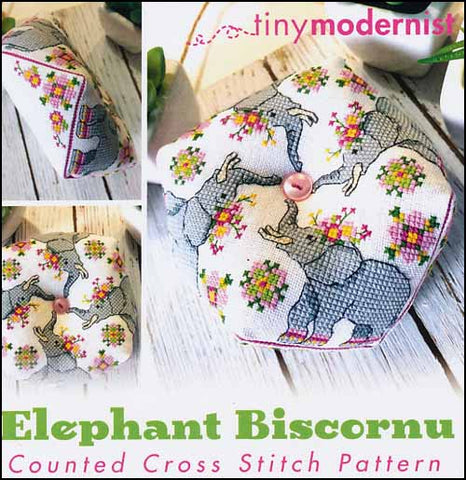 Elephant Biscornu By The Tiny Modernist Counted Cross Stitch Pattern