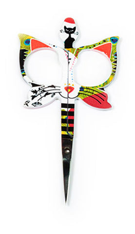 BOHIN FANCY CATS EMBROIDERY SCISSORS-Green- Red