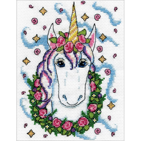 Floral Unicorn  by Design Works Counted Cross Stitch Kit 5x7 inches