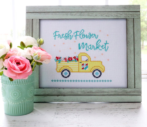 Fresh Flower Vintage Truck Paper Counted Cross Stitch Pattern by Flamingo Toes