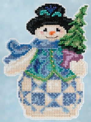 EVERGREEN SNOWMAN by Jim Shore Beaded Counted Cross Stitch Kit -Mill Hill