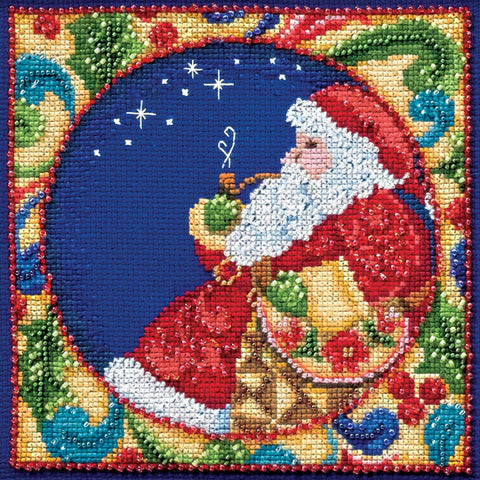 CHRISTMAS SANTA CLAUS Beaded  by Jim Shore Counted Cross Stitch Kit -Mill Hill