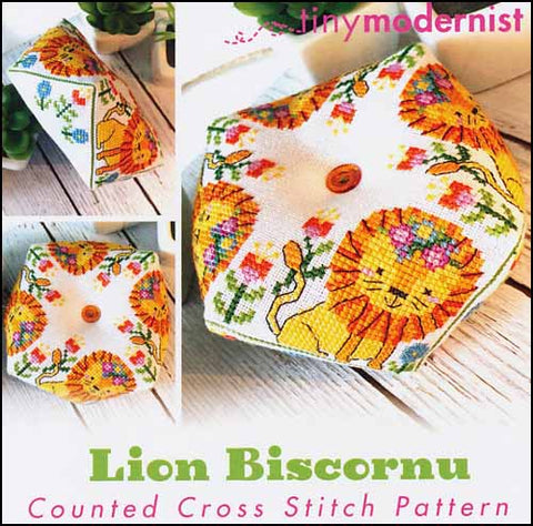 Lion Biscornu By The Tiny Modernist Counted Cross Stitch Pattern