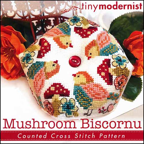 Mushroom Biscornu By The Tiny Modernist Counted Cross Stitch Pattern