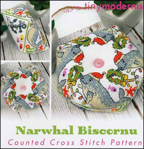 Narwhal Biscornu By The Tiny Modernist Counted Cross Stitch Pattern