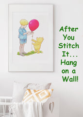Winnie The Pooh and Piglet Chat on Log Counted Cross Stitch Pattern