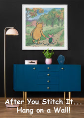 Winnie The Pooh and Piglet Chat on Log Counted Cross Stitch Pattern