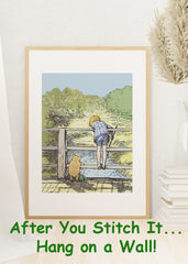 Christopher Robin Puts on Boots with Pooh Bear Counted Cross Stitch Pattern