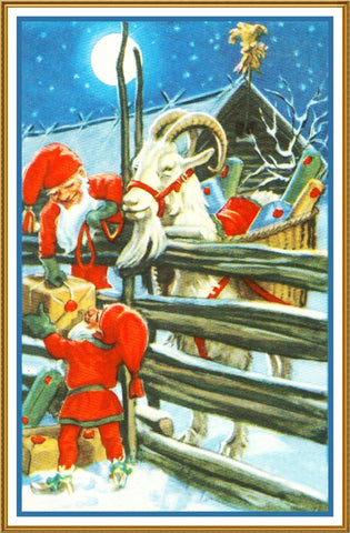 Elves Ram Presents Jenny Nystrom Holiday Christmas Counted Cross Stitch Pattern