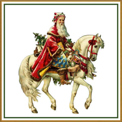 Father Christmas Horseback Santa Claus 98 Holiday Counted Cross Stitch Pattern DIGITAL DOWNLOAD