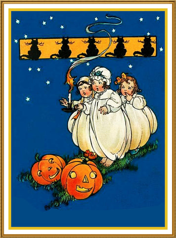 Little Girs Jack O Lanterns Halloween Counted Cross Stitch Pattern