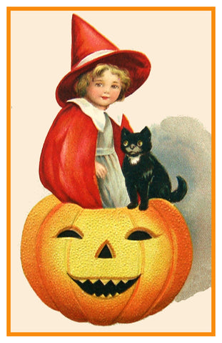 Little Girl Pumpkin Cat Halloween Counted Cross Stitch Pattern