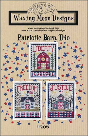 Patriotic Barn Trio By Waxing Moon Designs Counted Cross Stitch Pattern