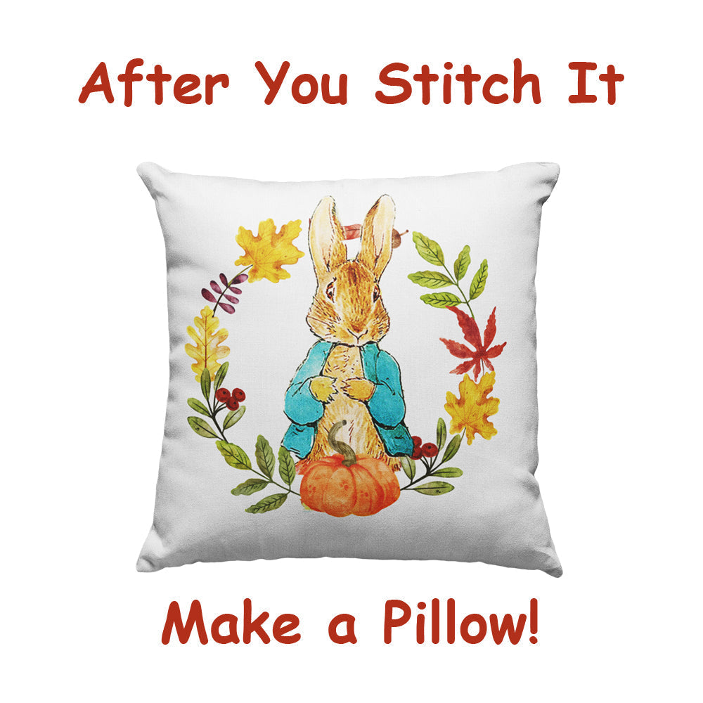 Peter Rabbit Fall Leaf Wreath inspired by Beatrix Potter Counted Cross ...