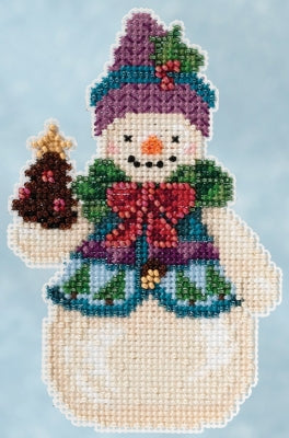 PINECONE SNOWMAN by Jim Shore Beaded Counted Cross Stitch Kit -Mill Hill
