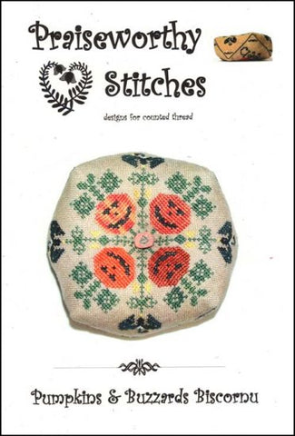 Pumpkins & Buzzards Biscornu by Praiseworthy Stitches Counted Cross Stitch Pattern