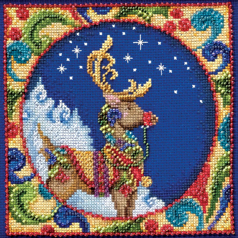 5x5 18 Count - Jim Shore Reindeer Counted Cross Stitch Kit - Mill Hill