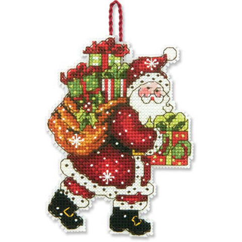 Santa with Bag Ornament Counted Cross Stitch Kit-3.75x2.25 14 Count Plastic Canvas