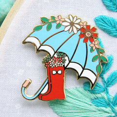 Floral Umbrella and Boots Needle Minder by Flamingo Toes