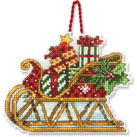 Sleigh Ornament Counted Cross Stitch Kit-3.75x2.25 14 Count Plastic Canvas