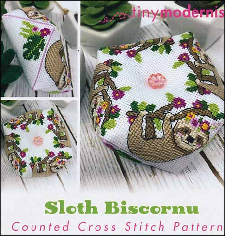 Sloth Biscornu By The Tiny Modernist Counted Cross Stitch Pattern