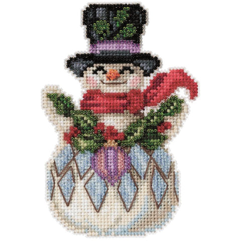 SNOWMAN With Holly (14 Count) by Jim Shore Counted Cross Stitch Kit -Mill Hill