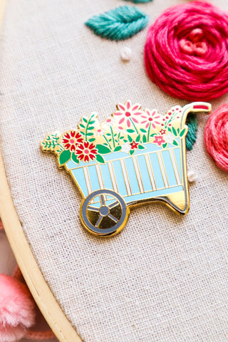 Spring Floral Wheelbarrow Magnetic Needle Minder by Flamingo Toes