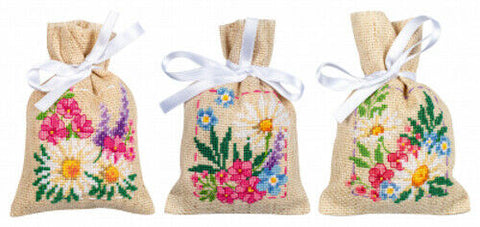 Easter-SPRING Wildflowers by Vervaco 3 Sachet Bags Counted Cross Stitch Kit
