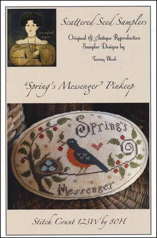 Spring's Messenger Pinkeep  by Scattered Seed Samplers Counted Cross Stitch Pattern