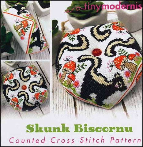 Skunk Biscornu By The Tiny Modernist Counted Cross Stitch Pattern